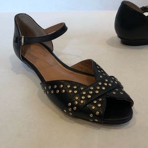 Corso Como peep toe ankle strap studded flats